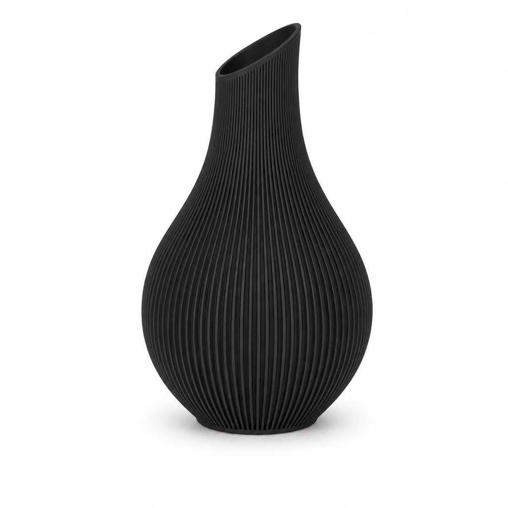 Japandi Vase 18 oder 24 cm – Moderne Designvase im Scandi Stil – Gerillte Dekovase aus PLA Matte – Minimalistische Blumenvase für Trockenblumen, Wohnzimmer & Flur (Hellbeige, 18 cm)