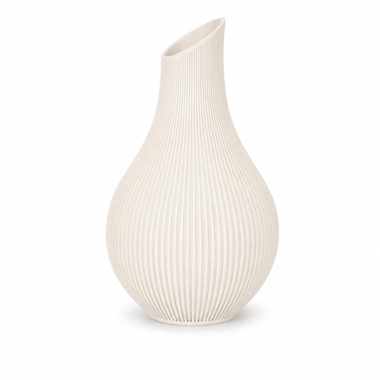 Japandi Vase 18 oder 24 cm – Moderne Designvase im Scandi Stil – Gerillte Dekovase aus PLA Matte – Minimalistische Blumenvase für Trockenblumen, Wohnzimmer & Flur (Hellbeige, 18 cm)