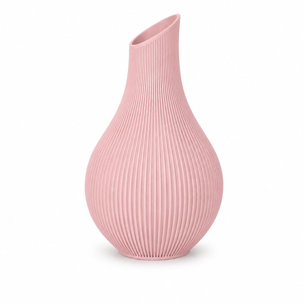 Japandi Vase 18 oder 24 cm – Moderne Designvase im Scandi Stil – Gerillte Dekovase aus PLA Matte – Minimalistische Blumenvase für Trockenblumen, Wohnzimmer & Flur (Hellbeige, 18 cm)