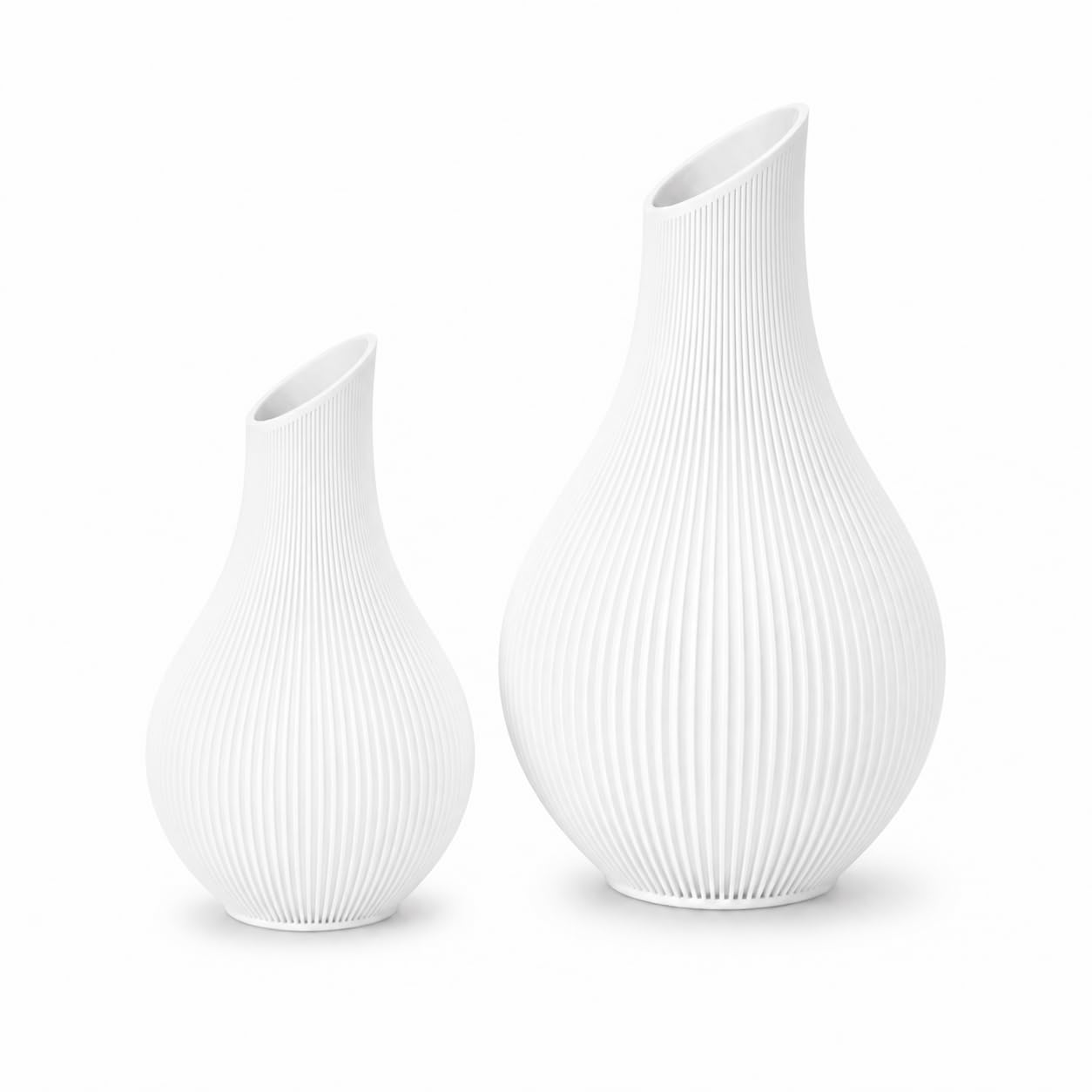 Japandi Vase 18 oder 24 cm – Moderne Designvase im Scandi Stil – Gerillte Dekovase aus PLA Matte – Minimalistische Blumenvase für Trockenblumen, Wohnzimmer & Flur (Hellbeige, 18 cm)