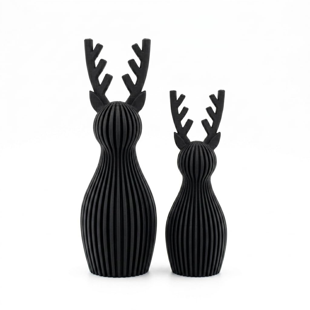 Scandi Japandi Rentier 3D Druck Deko – Minimalistische Hirsch/Elch Dekoration im skandinavischen Design – Gerippte Oberfläche – Moderne Winter- und Weihnachtsdeko (Bordeaux, klein & groß)