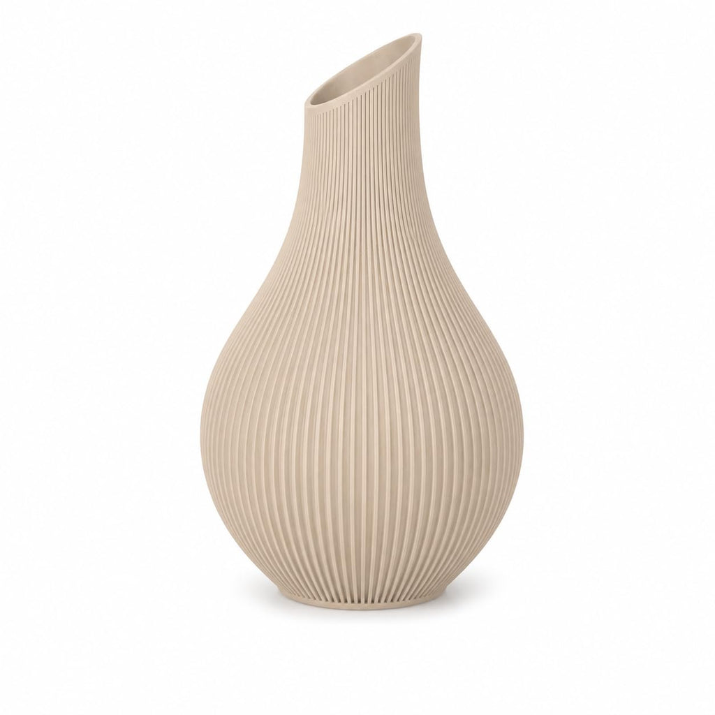 Japandi Vase 18 oder 24 cm – Moderne Designvase im Scandi Stil – Gerillte Dekovase aus PLA Matte – Minimalistische Blumenvase für Trockenblumen, Wohnzimmer & Flur (Hellbeige, 18 cm)