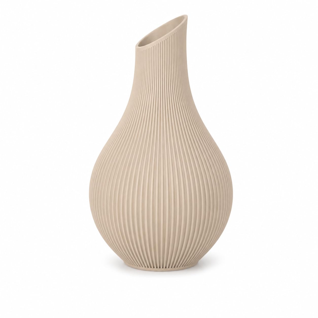 Japandi Vase 18 oder 24 cm – Moderne Designvase im Scandi Stil – Gerillte Dekovase aus PLA Matte – Minimalistische Blumenvase für Trockenblumen, Wohnzimmer & Flur (Hellbeige, 18 cm)