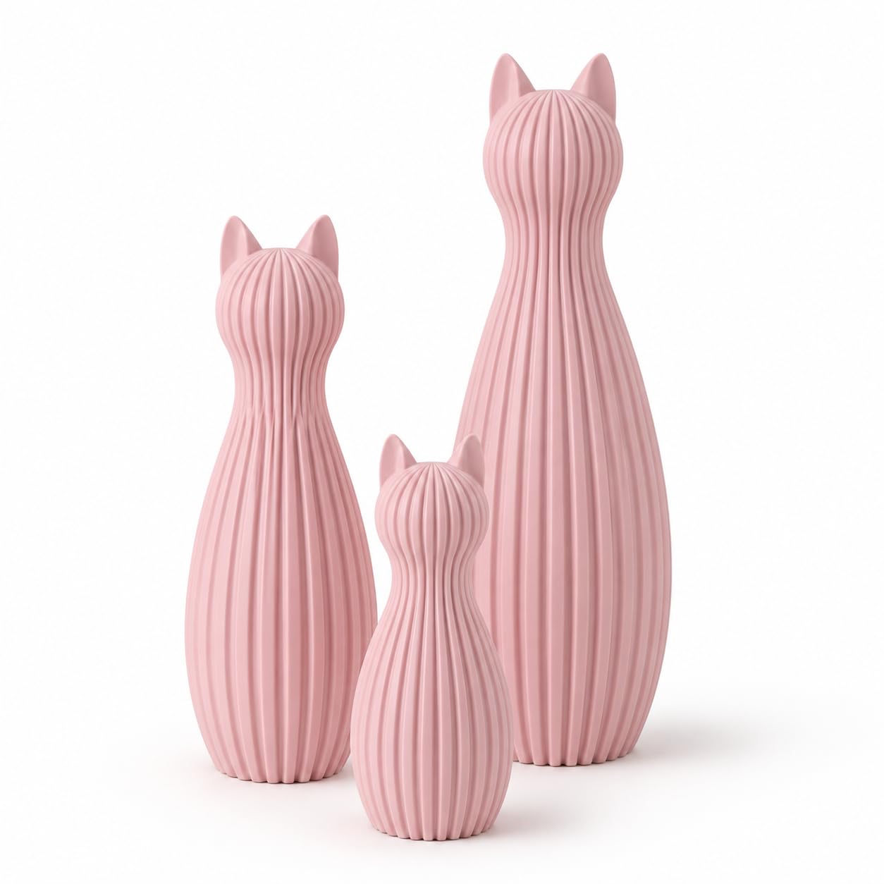 Minimalistische Katzenfigur Skandinavisch – 3D Druck Deko Katze | Modernes Japandi Design | Matte Oberfläche | Wohnzimmer Deko, Geschenkidee, Home Decor Figur (Latte, Set aus 3)