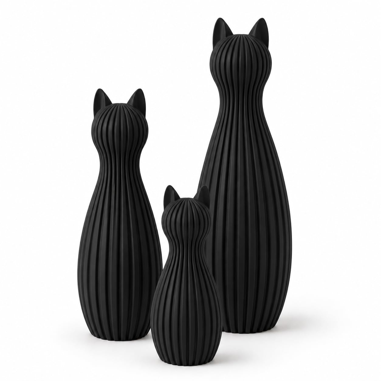 Minimalistische Katzenfigur Skandinavisch – 3D Druck Deko Katze | Modernes Japandi Design | Matte Oberfläche | Wohnzimmer Deko, Geschenkidee, Home Decor Figur (Latte, Set aus 3)