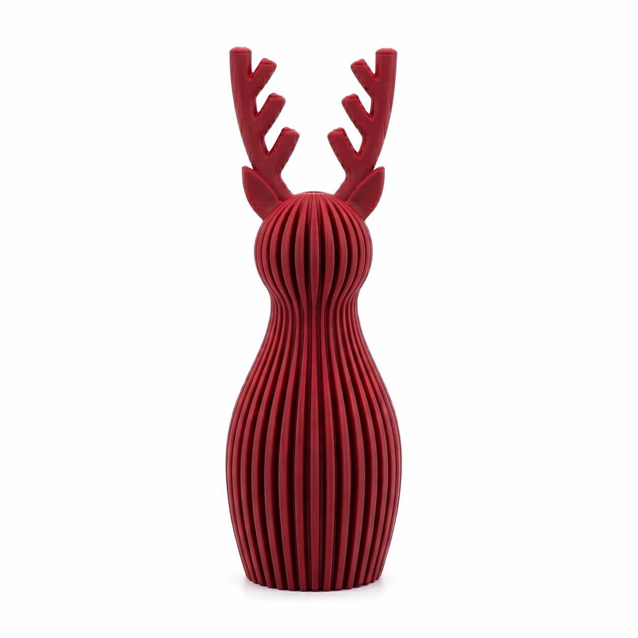 Scandi Japandi Rentier 3D Druck Deko – Minimalistische Hirsch/Elch Dekoration im skandinavischen Design – Gerippte Oberfläche – Moderne Winter- und Weihnachtsdeko (Bordeaux, klein & groß)