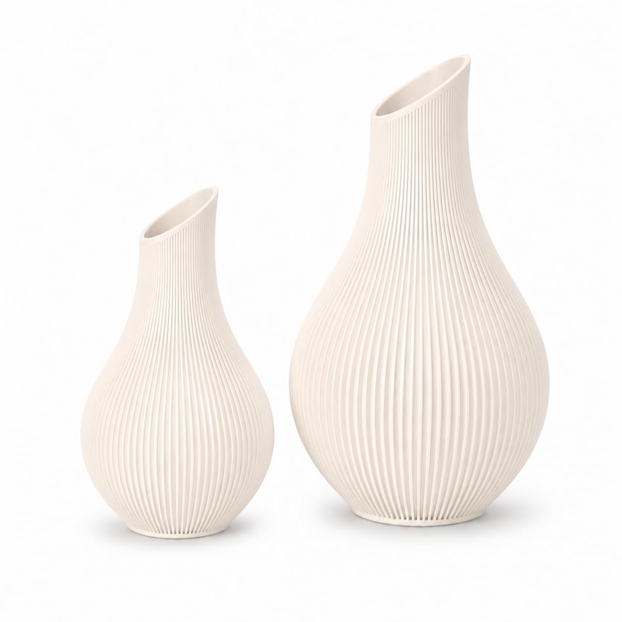 Japandi Vase 18 oder 24 cm – Moderne Designvase im Scandi Stil – Gerillte Dekovase aus PLA Matte – Minimalistische Blumenvase für Trockenblumen, Wohnzimmer & Flur (Hellbeige, 18 cm)