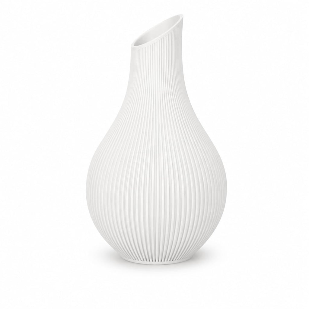 Japandi Vase 18 oder 24 cm – Moderne Designvase im Scandi Stil – Gerillte Dekovase aus PLA Matte – Minimalistische Blumenvase für Trockenblumen, Wohnzimmer & Flur (Hellbeige, 18 cm)