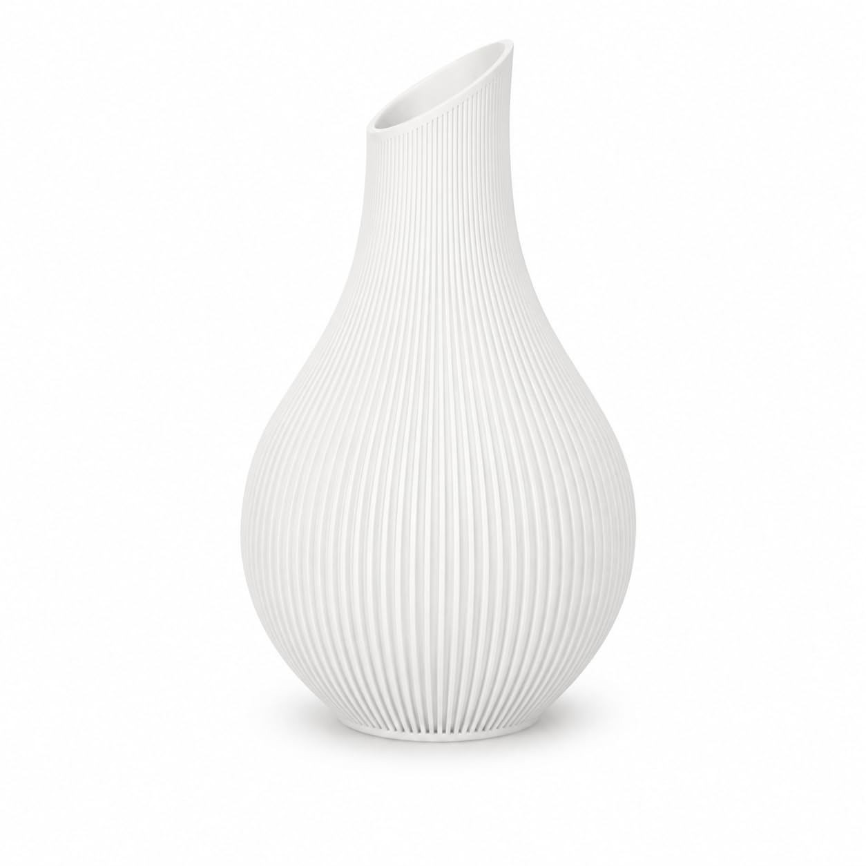 Japandi Vase 18 oder 24 cm – Moderne Designvase im Scandi Stil – Gerillte Dekovase aus PLA Matte – Minimalistische Blumenvase für Trockenblumen, Wohnzimmer & Flur (Hellbeige, 18 cm)