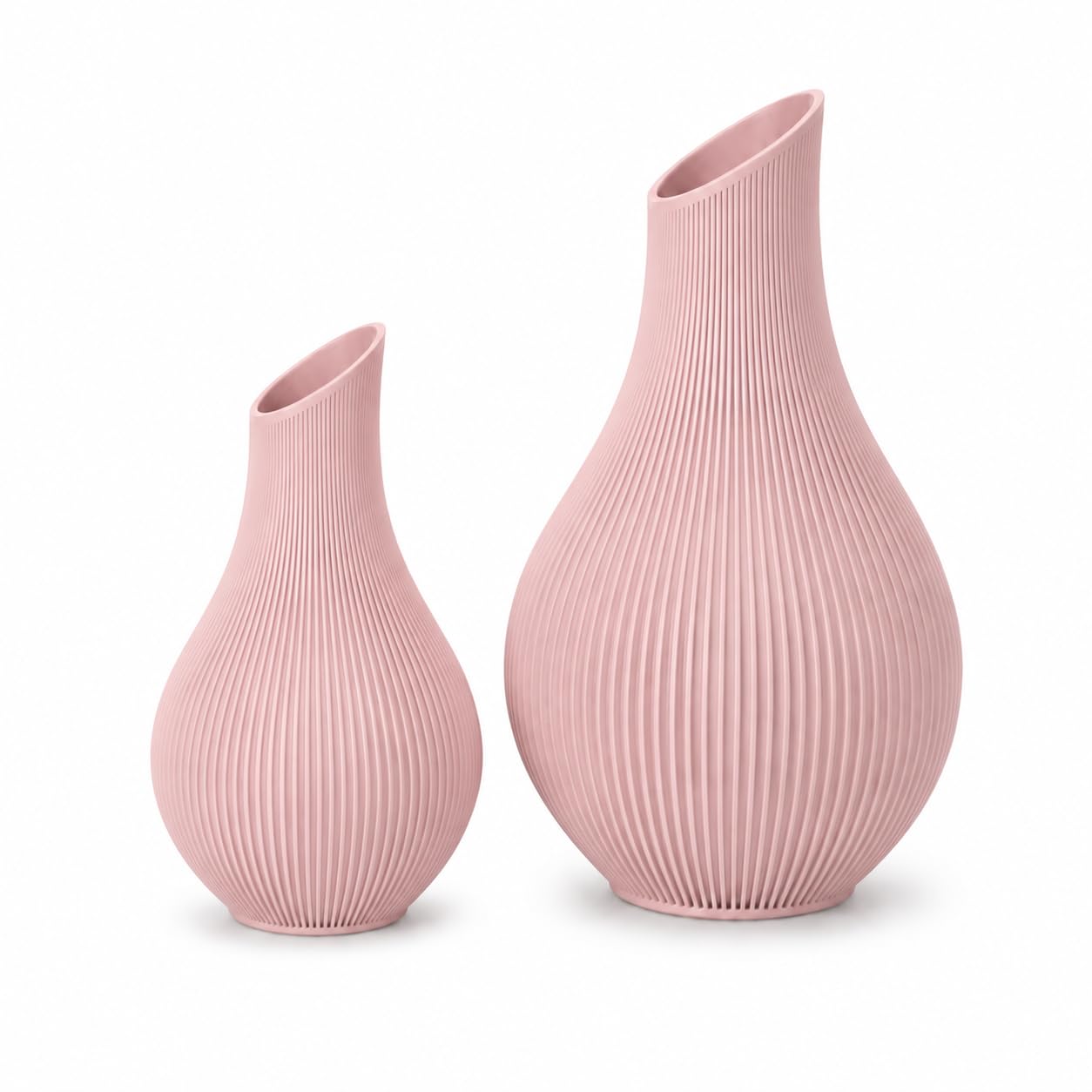 Japandi Vase 18 oder 24 cm – Moderne Designvase im Scandi Stil – Gerillte Dekovase aus PLA Matte – Minimalistische Blumenvase für Trockenblumen, Wohnzimmer & Flur (Hellbeige, 18 cm)