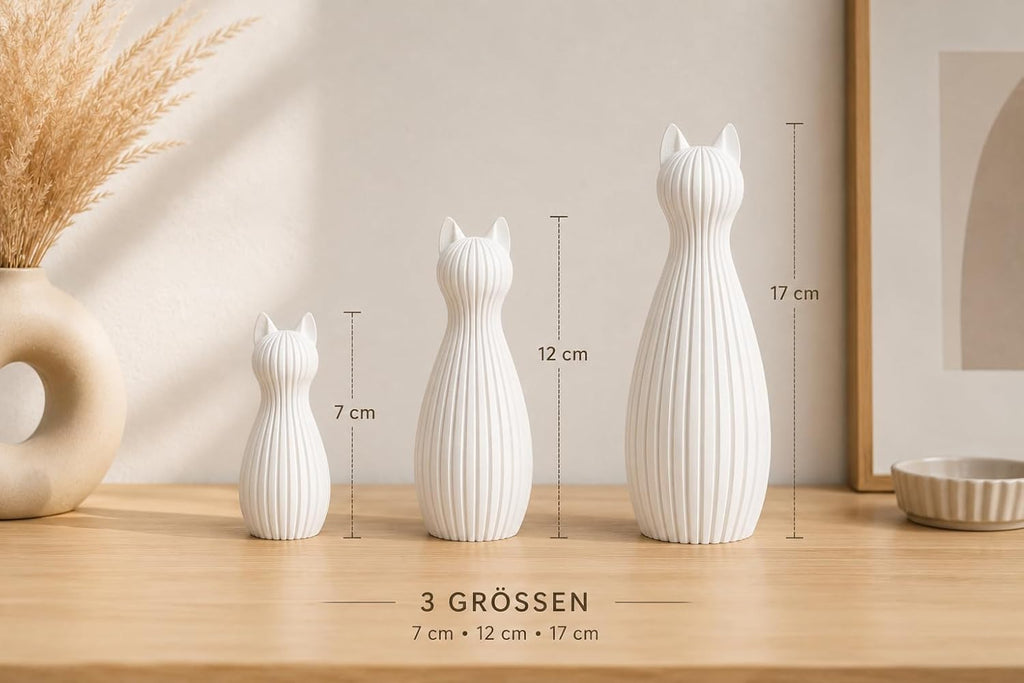 Minimalistische Katzenfigur Skandinavisch – 3D Druck Deko Katze | Modernes Japandi Design | Matte Oberfläche | Wohnzimmer Deko, Geschenkidee, Home Decor Figur (Latte, Set aus 3)