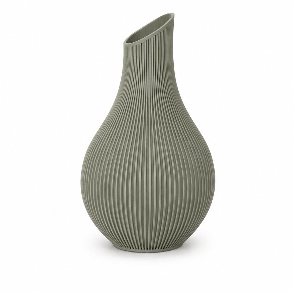 Japandi Vase 18 oder 24 cm – Moderne Designvase im Scandi Stil – Gerillte Dekovase aus PLA Matte – Minimalistische Blumenvase für Trockenblumen, Wohnzimmer & Flur (Hellbeige, 18 cm)