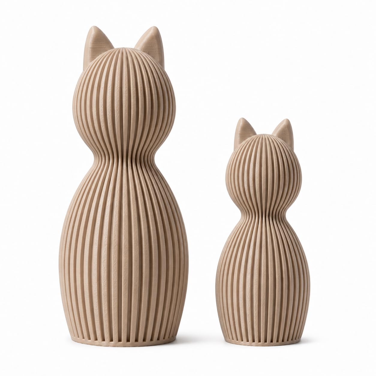 Minimalistische Katzenfigur Skandinavisch – 3D Druck Deko Katze | Modernes Japandi Design | Matte Oberfläche | Wohnzimmer Deko, Geschenkidee, Home Decor Figur (beige, Set aus 2)
