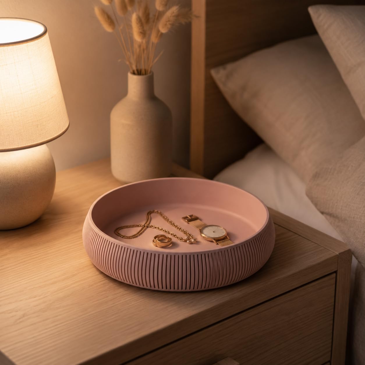 Japandi Allzweckschale Ø 17,5 cm – Moderne Organizer Schale aus PLA Matte – Runde Dekoschale im Scandi Design für Schlüssel, Schmuck, Büro & Wohnaccessoires (hellbeige)