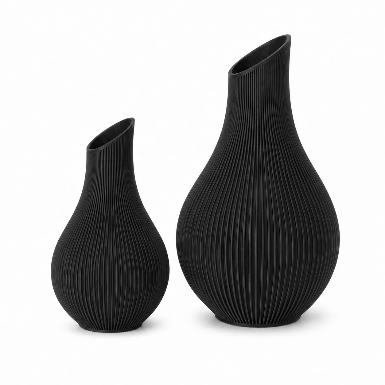 Japandi Vase 18 oder 24 cm – Moderne Designvase im Scandi Stil – Gerillte Dekovase aus PLA Matte – Minimalistische Blumenvase für Trockenblumen, Wohnzimmer & Flur (Hellbeige, 18 cm)