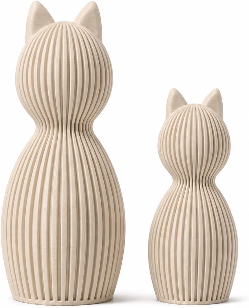 Minimalistische Katzenfigur Skandinavisch – 3D Druck Deko Katze | Modernes Japandi Design | Matte Oberfläche | Wohnzimmer Deko, Geschenkidee, Home Decor Figur (beige, Set aus 2)
