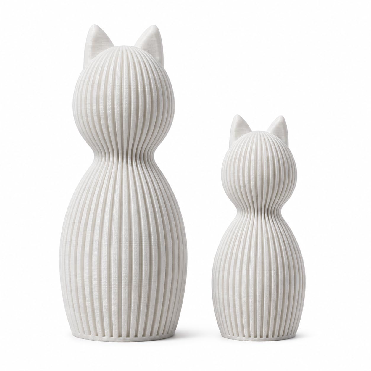 Minimalistische Katzenfigur Skandinavisch – 3D Druck Deko Katze | Modernes Japandi Design | Matte Oberfläche | Wohnzimmer Deko, Geschenkidee, Home Decor Figur (beige, Set aus 2)