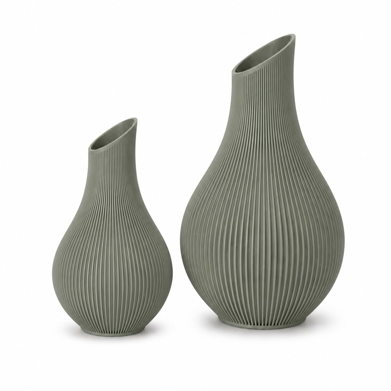 Japandi Vase 18 oder 24 cm – Moderne Designvase im Scandi Stil – Gerillte Dekovase aus PLA Matte – Minimalistische Blumenvase für Trockenblumen, Wohnzimmer & Flur (Hellbeige, 18 cm)