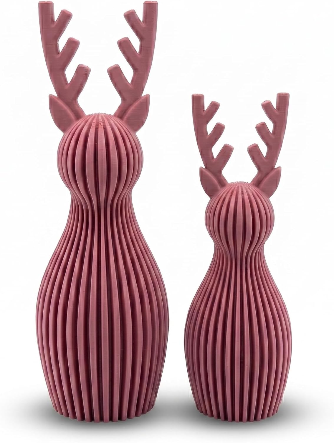 Scandi Japandi Rentier 3D Druck Deko – Minimalistische Hirsch/Elch Dekoration im skandinavischen Design – Gerippte Oberfläche – Moderne Winter- und Weihnachtsdeko (Bordeaux, klein & groß)