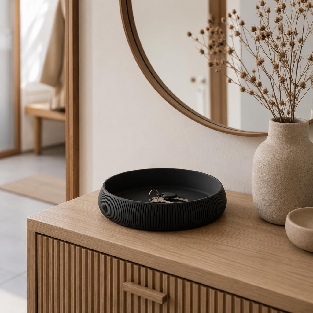 Japandi Allzweckschale Ø 17,5 cm – Moderne Organizer Schale aus PLA Matte – Runde Dekoschale im Scandi Design für Schlüssel, Schmuck, Büro & Wohnaccessoires (hellbeige)
