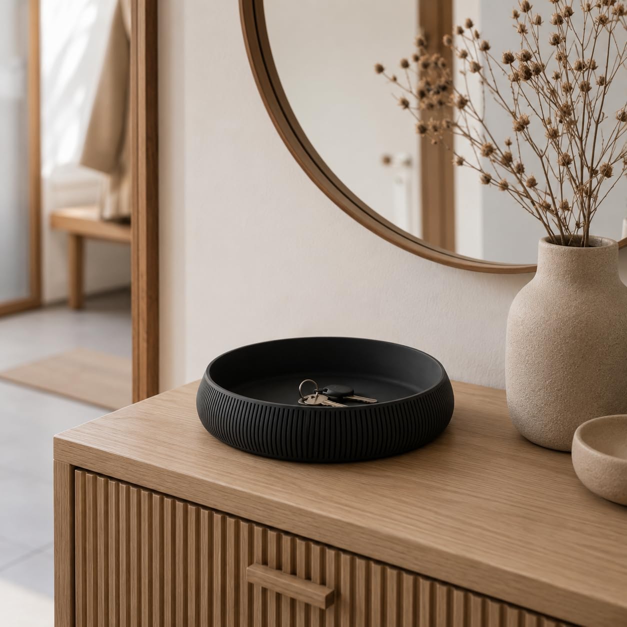 Japandi Allzweckschale Ø 17,5 cm – Moderne Organizer Schale aus PLA Matte – Runde Dekoschale im Scandi Design für Schlüssel, Schmuck, Büro & Wohnaccessoires (hellbeige)