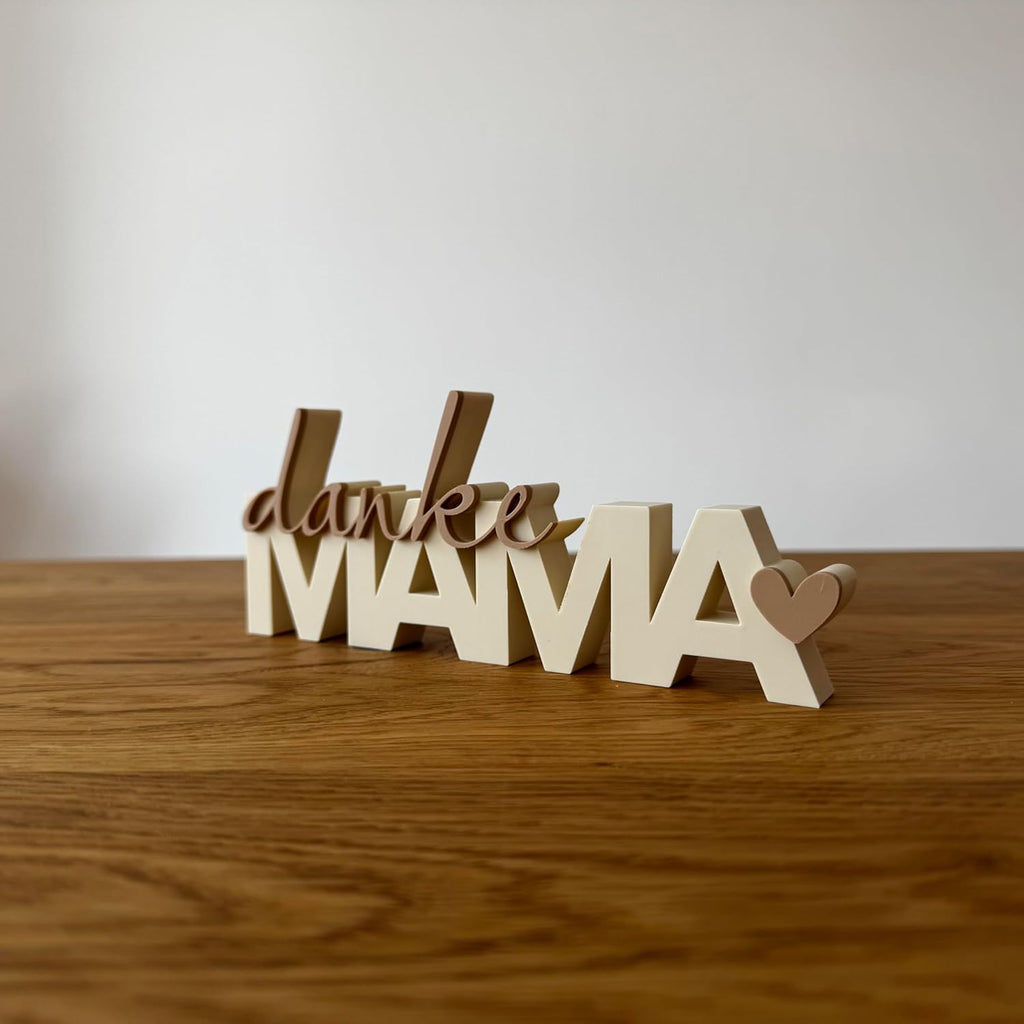 Danke Mama Schriftzug Deko 17,5 cm – 3D Druck Dekoration – Handmade Geschenk für Muttertag, Geburtstag, Mama Geschenk Idee, Tischdeko, Wohnaccessoire (Latte Macchiato)