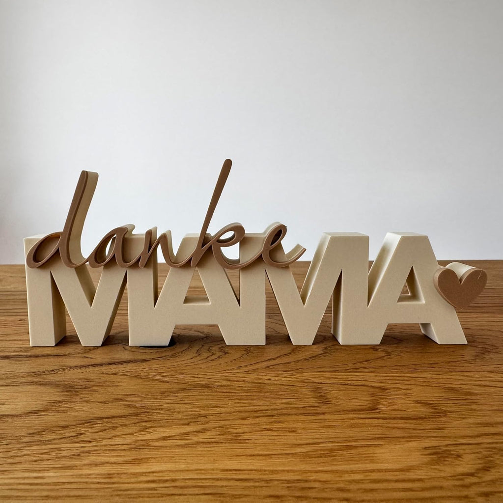Danke Mama Schriftzug Deko 17,5 cm – 3D Druck Dekoration – Handmade Geschenk für Muttertag, Geburtstag, Mama Geschenk Idee, Tischdeko, Wohnaccessoire (Latte Macchiato)
