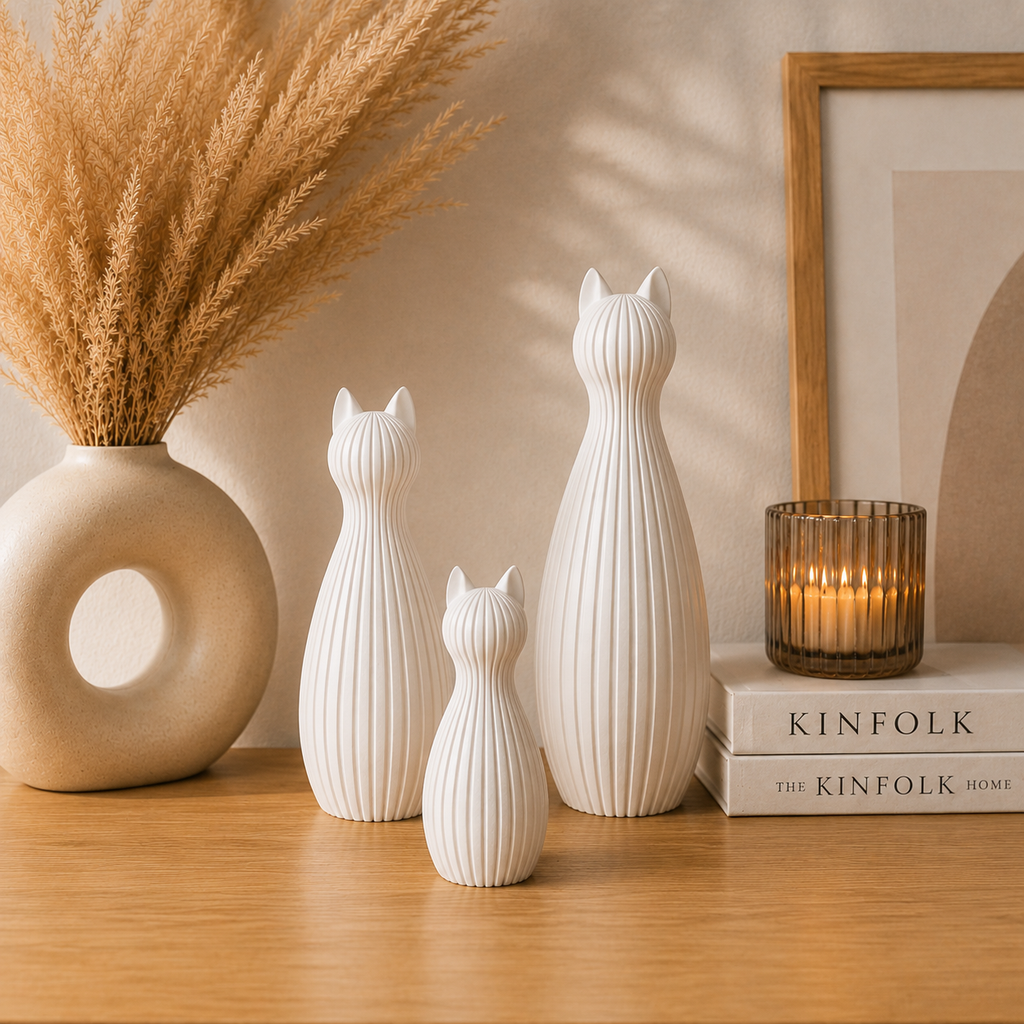Minimalistische Katzenfigur Skandinavisch – 3D Druck Deko Katze | Modernes Japandi Design | Matte Oberfläche | Wohnzimmer Deko, Geschenkidee, Home Decor Figur
