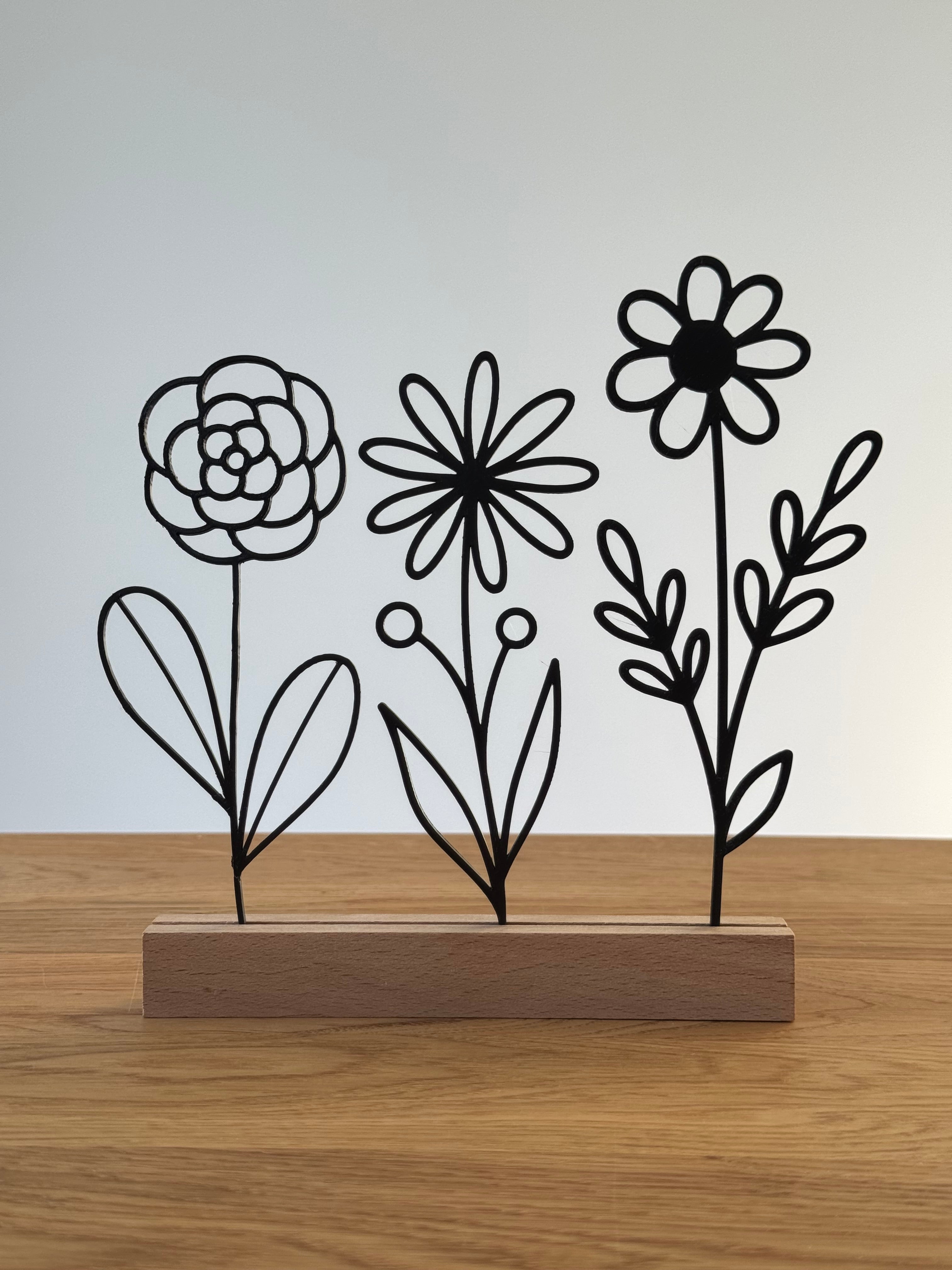 Minimalistische Wildblumen Line-Art